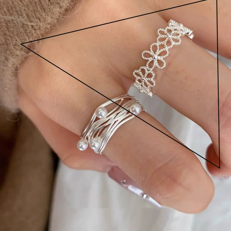 VENTFILLE 925 Sterling Silver Flower Lace Ring | Korean Fashion Adjustable CZ Ring
