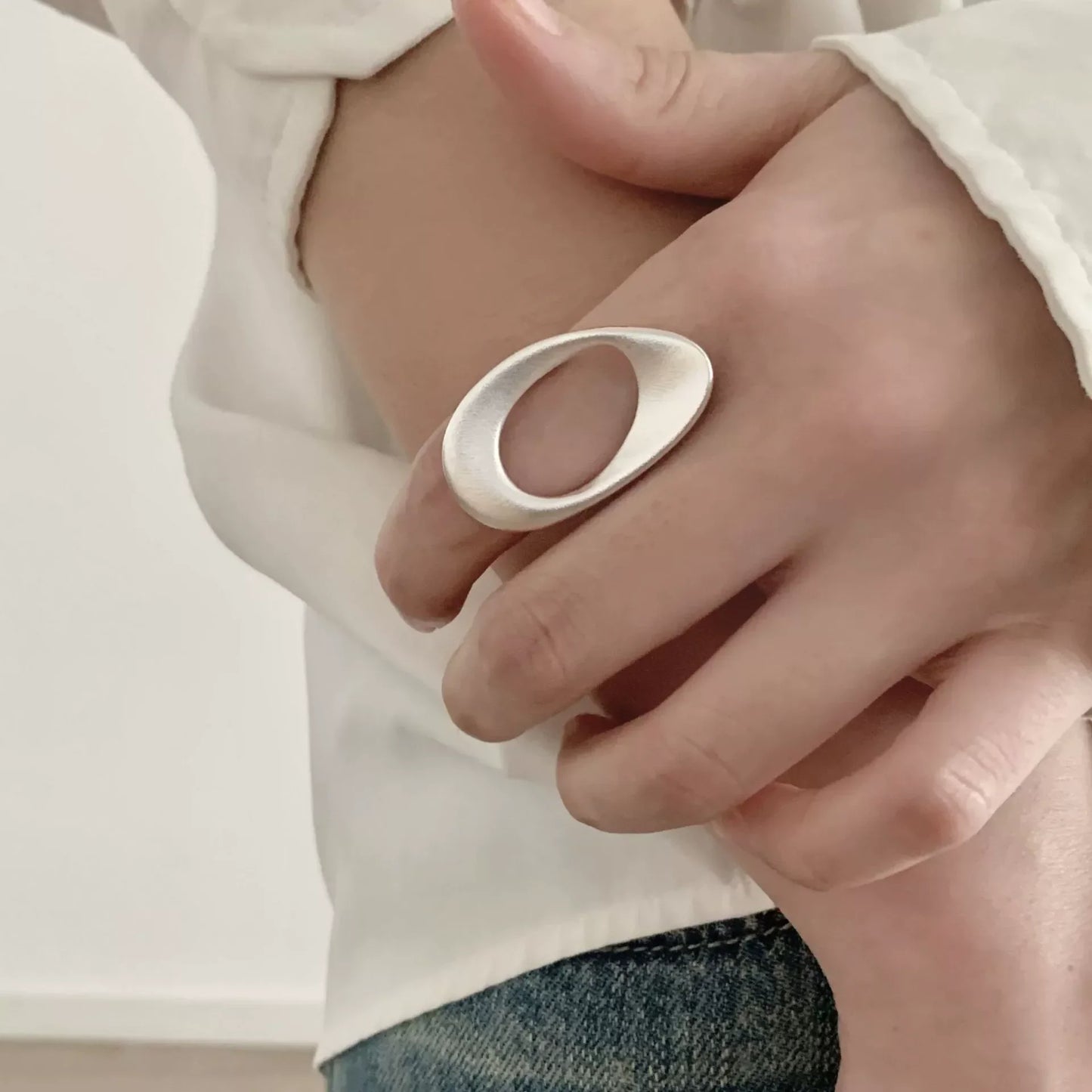VENTFILLE 925 Sterling Silver Twisted Croissant Ring | Minimalist Chunky Geometric Jewelry