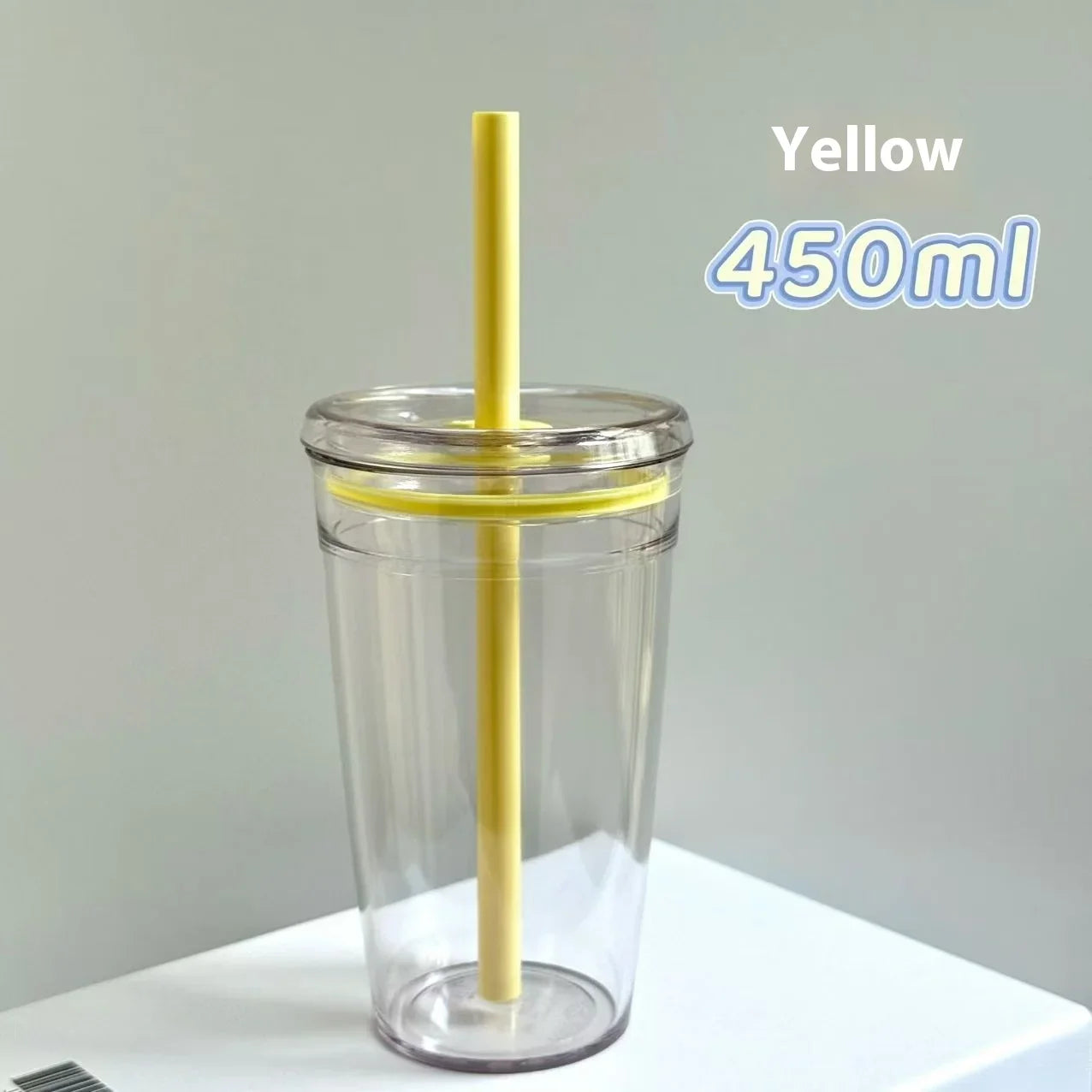 450ml Korean Style Straw Cup | Transparent Multi-Color Plastic Coffee Cup