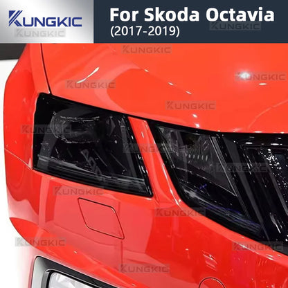 6Pcs Car Headlight Protective Film For Skoda Octavia 3 Facelift 2017 2018 2019  Smoked Black Tint Wrap TPU Sticker