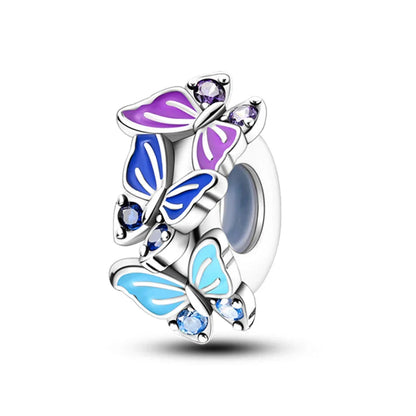 100% 925 Sterling Silver Rainbow Zircon Butterfly Dragon Silicone Stopper Charms - Colorful Beads for DIY Bracelets, Customizable Jewelry for All Occasions