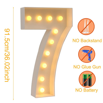 91.5cm Giant Led Light Birthday Number Figure 1st Birthday Anniversary Wedding Baby Shower Decor 30 40 50 Birthday Number Frame