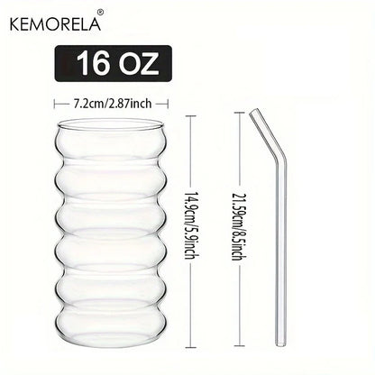 500ML 1/2/4PCS Wave Shape Beverage Glasses With Straws Vintage Glass Cups Ripple Drinking Glasses for Wine Champagne Cocktail