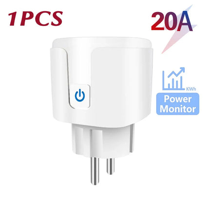 Tuya Smart Socket WIFI 16A/20A EU Plug With Monitoring Timing Function Smart Home Electronic Power Outlet Alexa Google Home