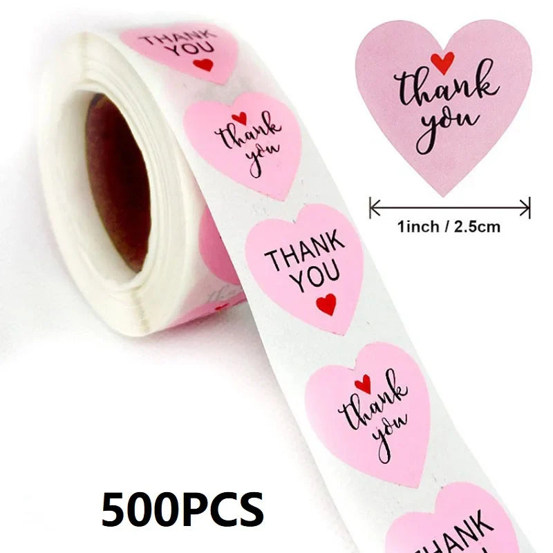 100-500PCS Thank You Stickers | Heart Shaped Merci Labels for Packaging and Gifts