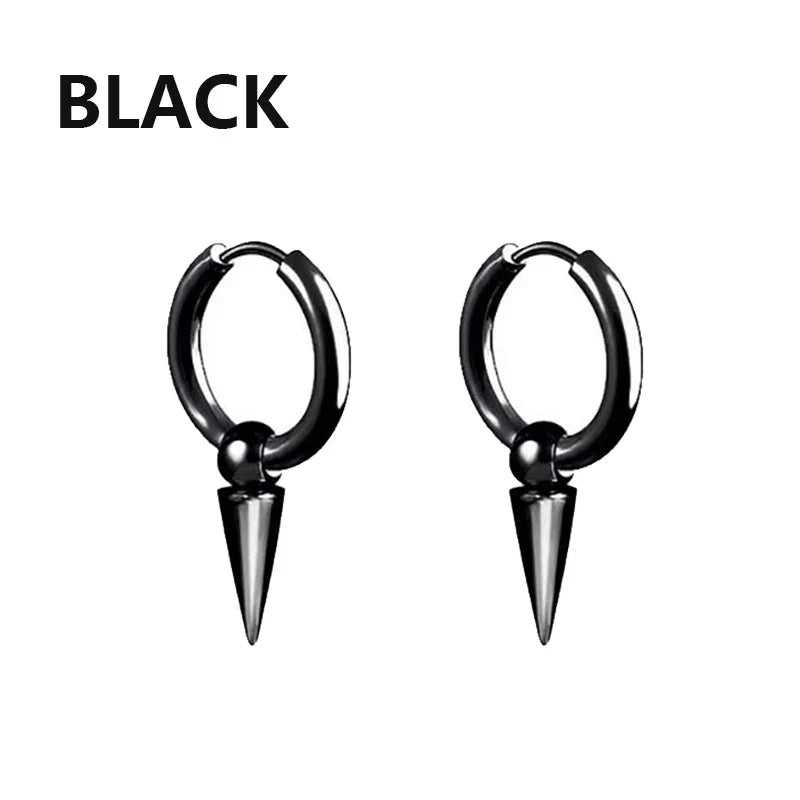 Vintage Punk Stainless Steel Stud Earrings for Men Women | 1 Pair Black Earrings Set