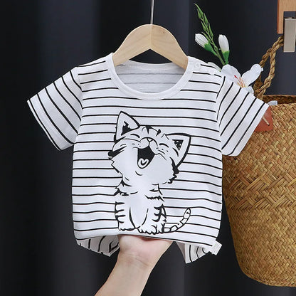 Kids Cartoon Cotton T-Shirt – Soft Summer Tee for Babies and Toddlers, Unisex Casual Top