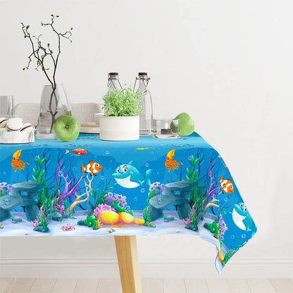Marine Organism Printed Tablecloth Underwater World Birthday Party Decoration Kid Under the Sea Ocean Party Supplies Table Cloth