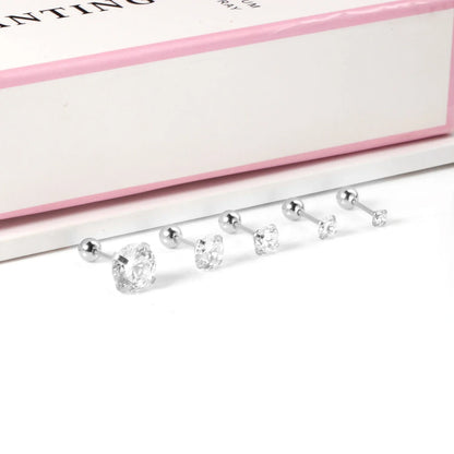 LUXUSTEEL Crystal Zircon Stud Earrings | Screw Back Round CZ Earrings for Men Women