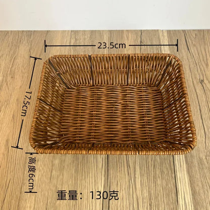 Imitation Rattan Fruit Basket Sundry Storage Basket Hand-Woven Storage Box Home Storage Supplies Tabletop Display Rattan Basket