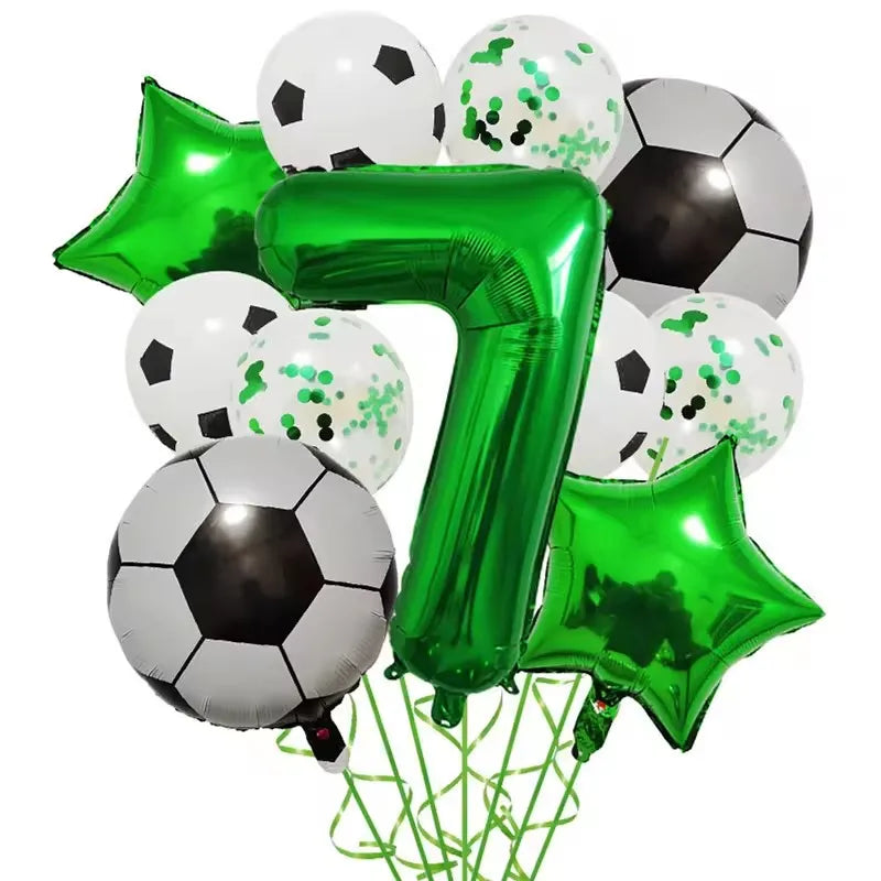 11pcs Football Foil Balloons Soccer Party Decorations | Green Number Ball Set