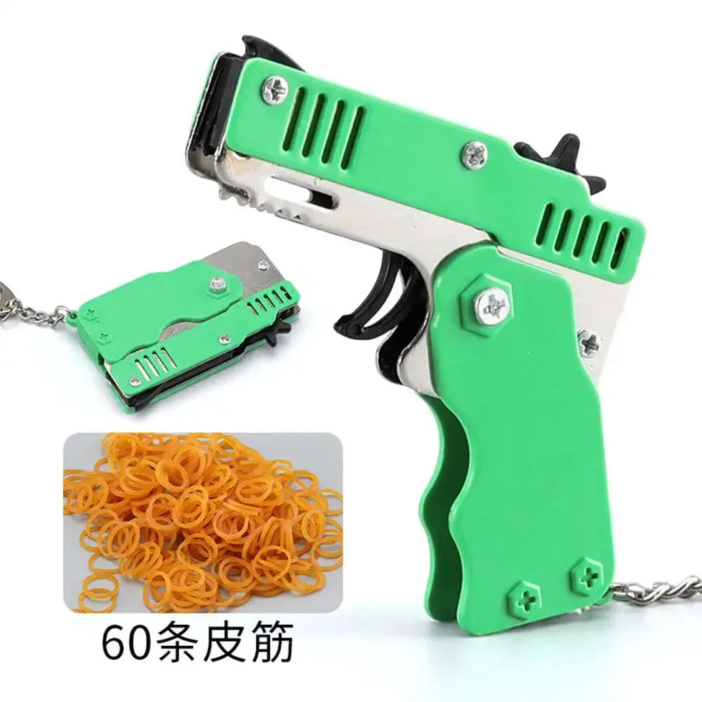 Metal Rubber Band Gun Keychain | Mini Shooting Toy for Outdoor Fun