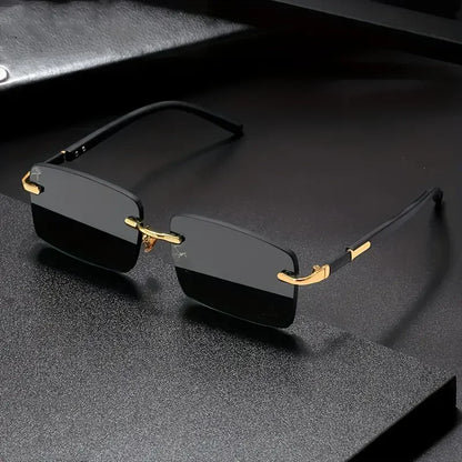 Rimless Rectangle Sunglasses – Small Square Mirror Lens Sun Shades for Women & Men