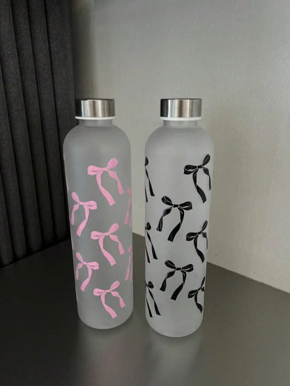 1000ml Matte Water Cup with Bow Print | Leakproof Stainless Steel Sports Bottle