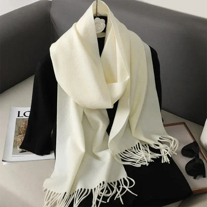 62-Color Winter Cashmere Scarf – Warm Tassel Pashmina Wrap for Women