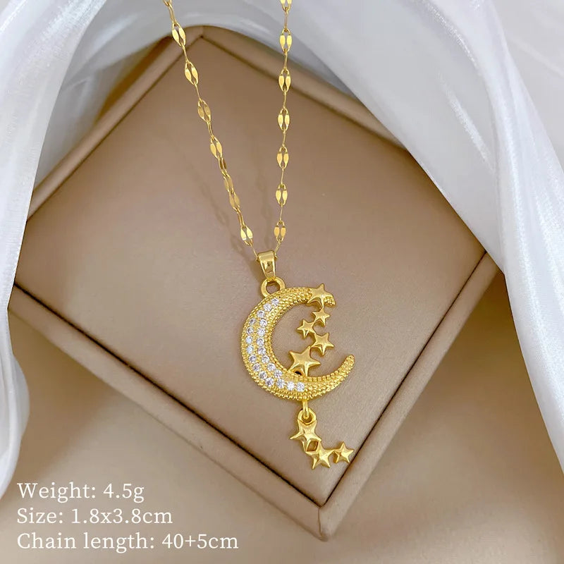 Crescent Moon Pendant Necklace | Vintage Stainless Steel Choker for Women