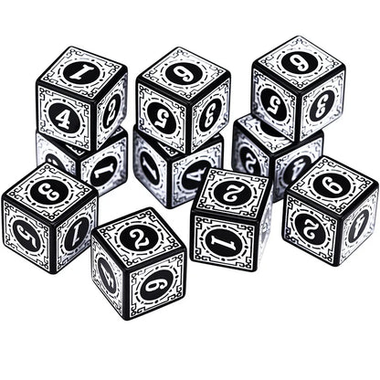10PCS/Set Acrylic Dice Set D6 Carved Pattern Polyhedron Dice 6-sides Game Dice for RPG Dungeons and Dragons Board Game