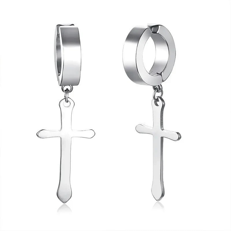 Stainless Steel Cross Earrings for Men | Religious Stud Earrings