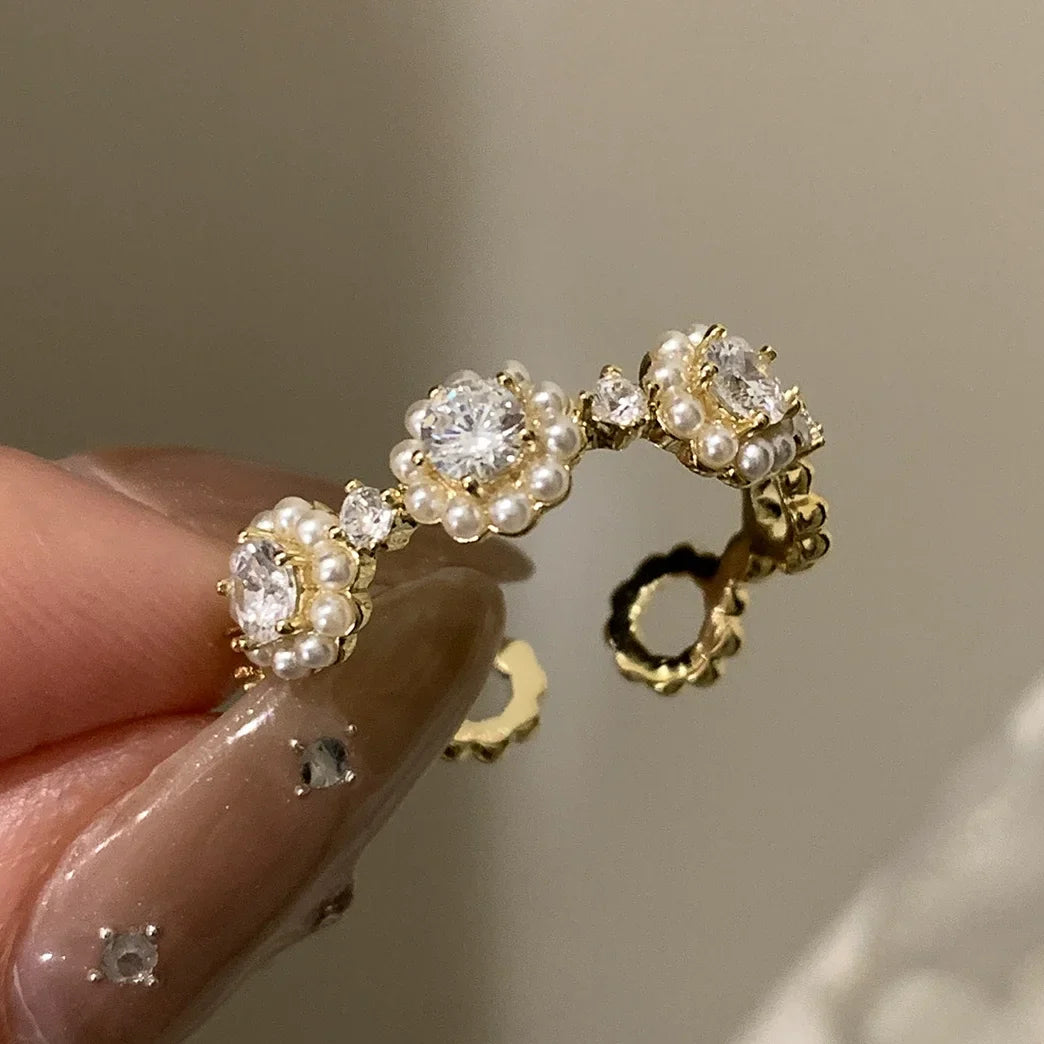 VENTFILLE 925 Sterling Silver Flower Lace Ring | Korean Fashion Adjustable CZ Ring