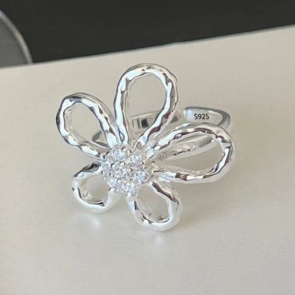 VENTFILLE 925 Sterling Silver Flower Ring | Hollow Out Retro Jewelry for Women