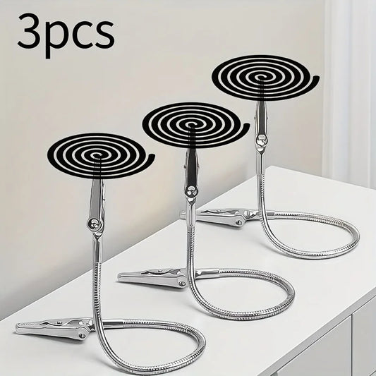 3pcs Stainless Steel Portable Vertical Mosquito Coil Holder Stand | Adjustable Dual Alligator Clips