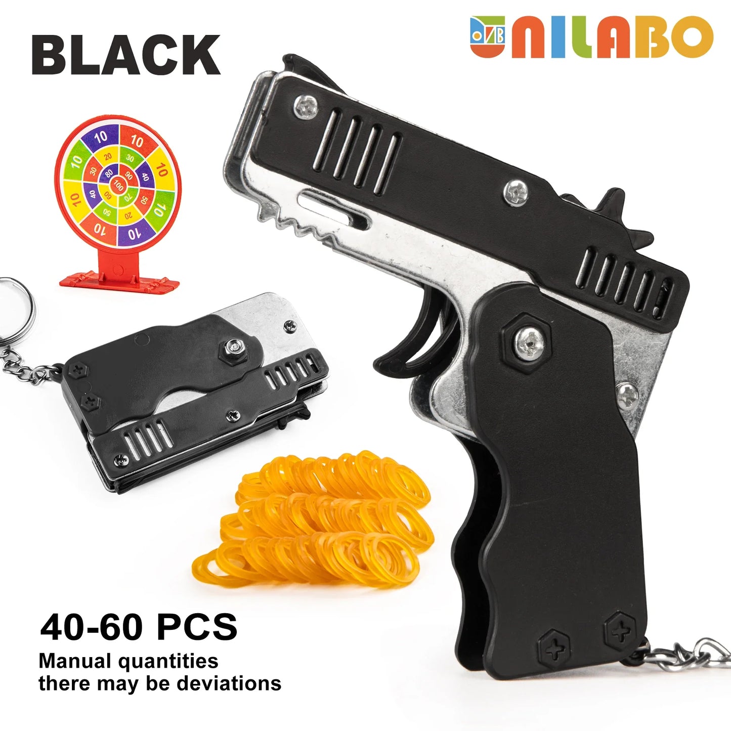 Mini Rubber Band Gun Keychain | Foldable Alloy Toy Gun with 6 Rubber Bands