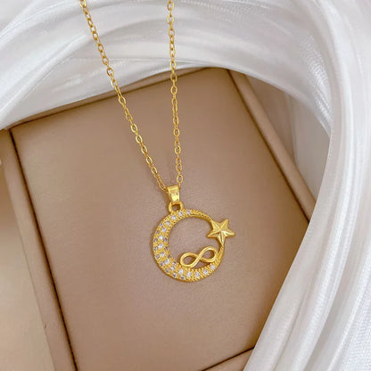 Crescent Moon Pendant Necklace | Vintage Stainless Steel Choker for Women