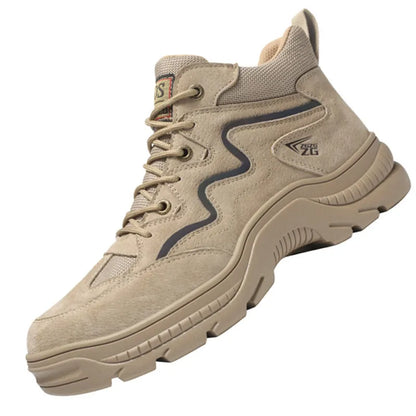 Reflective Strip Design Safety Work Shoes For Men Cow Suede Leather Indestructible Construction Boots Steel Toe Male Footwear