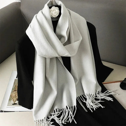 62-Color Winter Cashmere Scarf – Warm Tassel Pashmina Wrap for Women