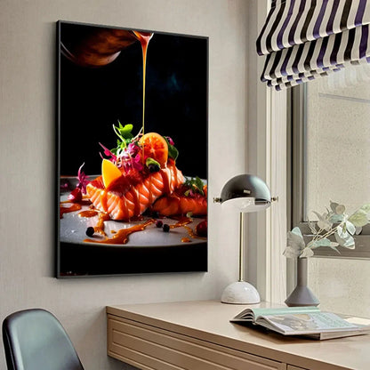 Chicken Food Burger French Fries Chicken Salmon Art Poster Canvas Painting Wall Print Living Room Home Restaurant Decor Poster