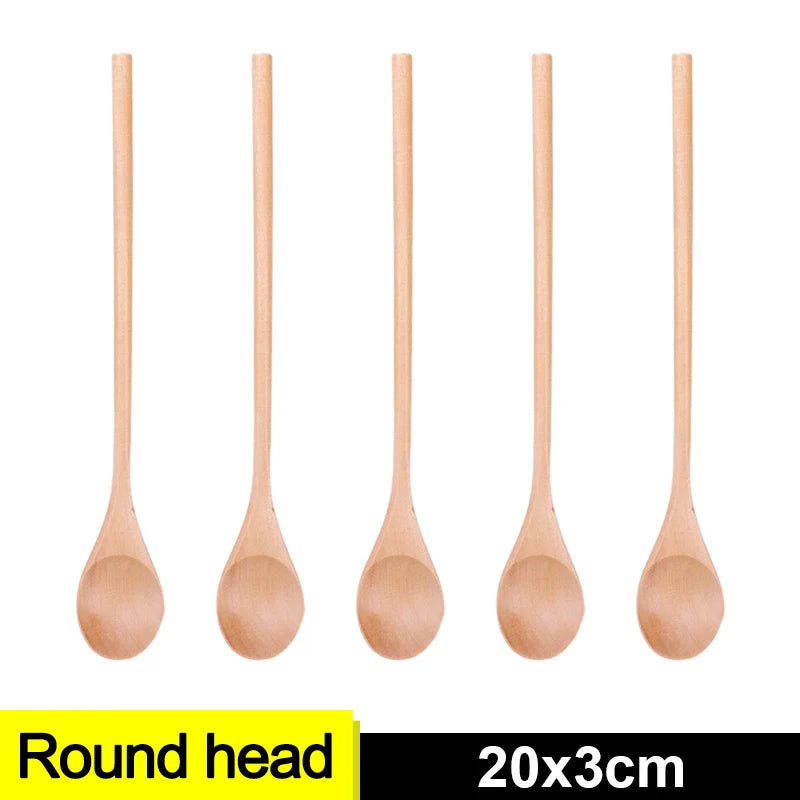 Long Handle Wooden Spoon Set | Natural Wood Soup Scoop for Cooking and Stirring
