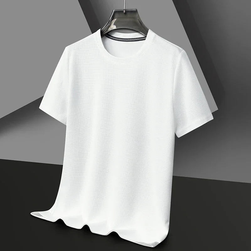 Men's Waffle Knit Short Sleeve Tee - Round Neck Casual Summer T-Shirt