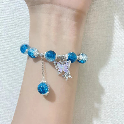 Crystal Butterfly Pendant Bracelet | Colorful Glass Bead Jewelry for Women