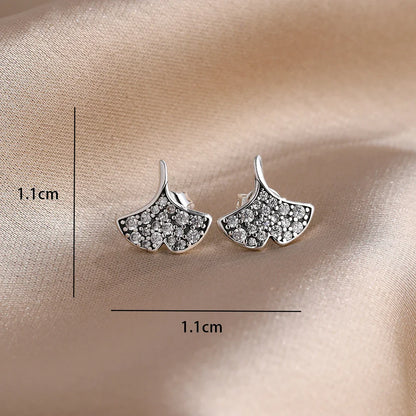 2026 New Fashion Hoop Earrings Set for Women | Ginkgo Leaf Enamel Flower Stud, Cute Crown Heart Zircon Earrings