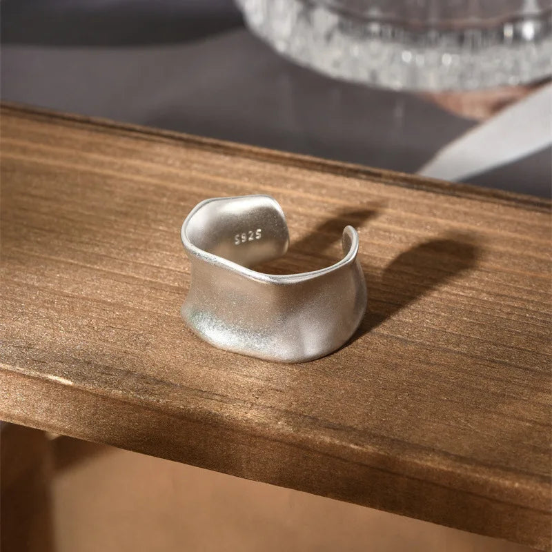 VENTFILLE 925 Sterling Silver Twisted Croissant Ring | Minimalist Chunky Geometric Jewelry