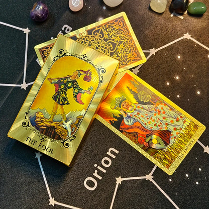 Divinative 12x7cm Gold Tarot Cards Standard Size for Beginners with Guide Book Classic Board Game