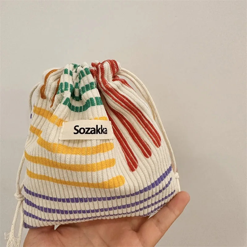 Small Corduroy Drawstring Pouch | Multi-Purpose Storage Bag for Women and Girls
