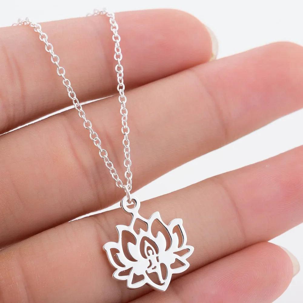 Stainless Steel Unalome Pendant Necklace | Yoga Jewelry with Lotus Flower