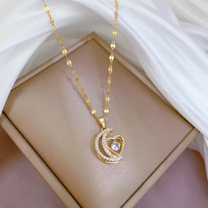 Crescent Moon Pendant Necklace | Vintage Stainless Steel Choker for Women