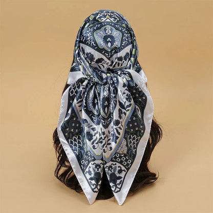 Satin Square Scarf – Elegant 2025 Print Hijab, Shawl & Hair Wrap