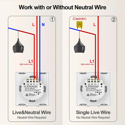 BONDA Smart Switch Wifi RF433 No Neutral EU Standard Tuya Control Works with Alexa Google Home WiFi Smart Home Touch Switches 86