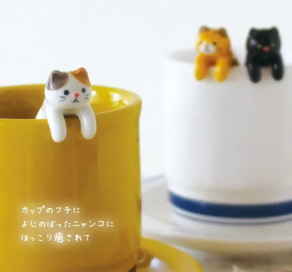 Ins Ceramic Coffee Mug Hanging Ear Mixing Scoop Ice Cream Dessert Scoop Hand-painted Three-dimensional Cat Hanging Scoop