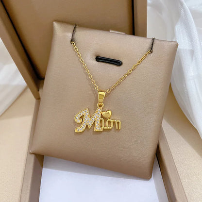 Crystal Heart Mama Necklace | Stainless Steel Pendant Jewelry for Mom