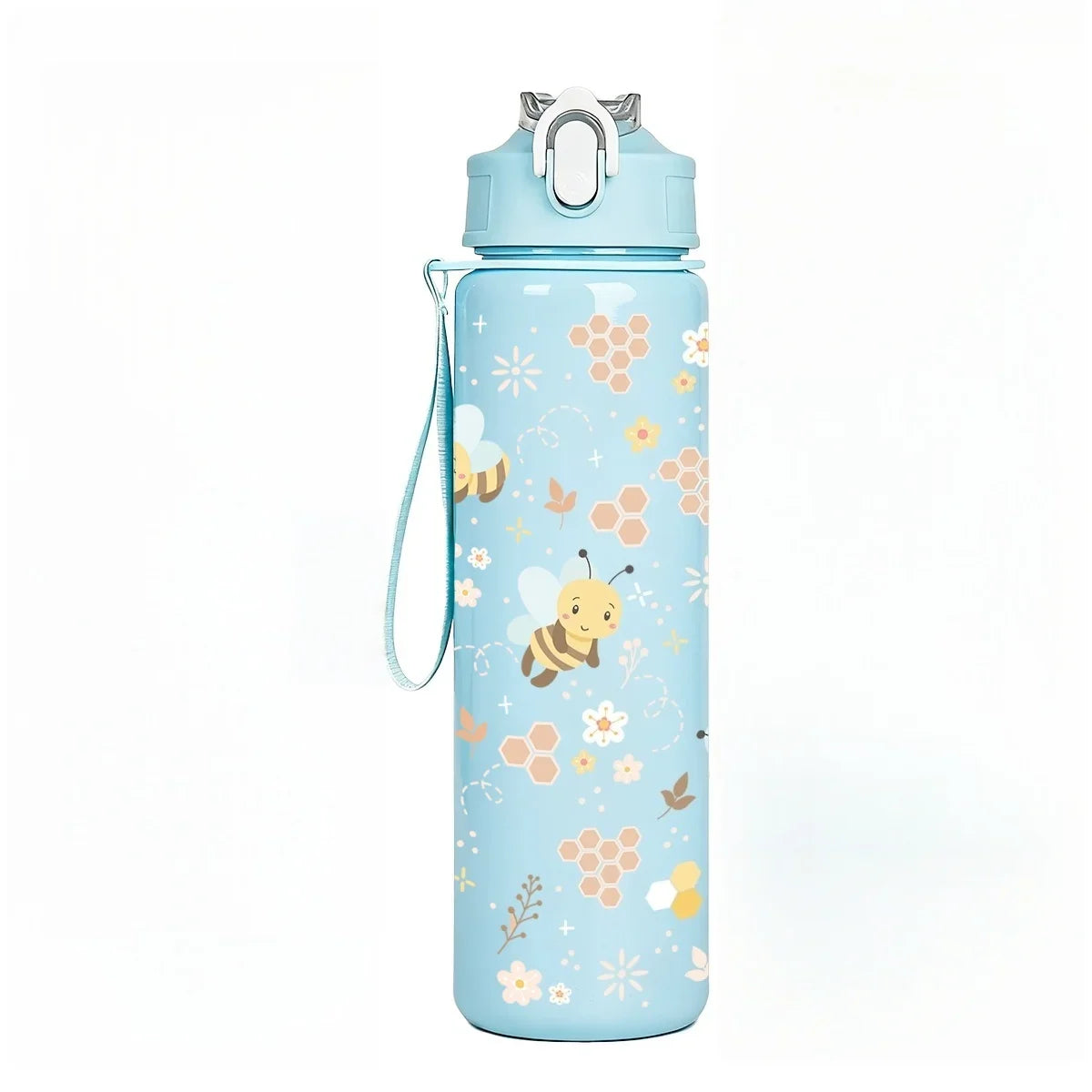 Sweet Honeycomb Bee Pattern Reusable Plastic Water Bottle | Lightweight Leakproof Flip Top Cup for Kids Girls