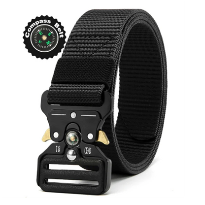 Unisex Tactical Nylon Canvas Belt with Compass, Durable Outdoor & Jeans Belt 1.5 in (3.8 cm) Wide