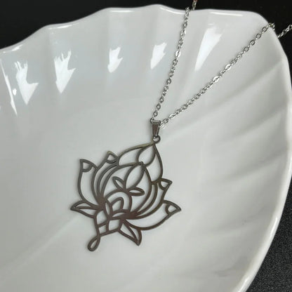 Stainless Steel Unalome Pendant Necklace | Yoga Jewelry with Lotus Flower