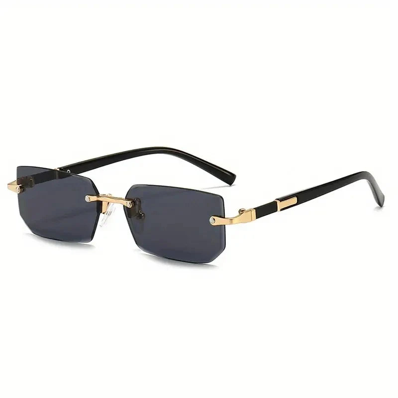 Rimless Rectangle Sunglasses – Small Square Mirror Lens Sun Shades for Women & Men