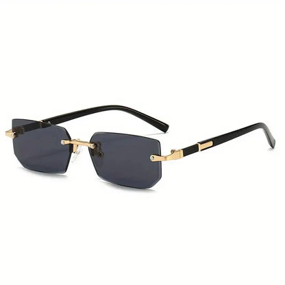 Rimless Rectangle Sunglasses – Small Square Mirror Lens Sun Shades for Women & Men
