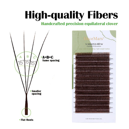 DeceMars V-Shaped 4D Brown Eyelash Extensions | 12 Rows Tray