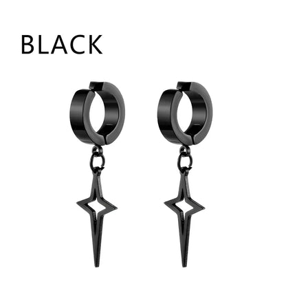 Stainless Steel Punk Star Hoop Earrings | Clip-On Earrings for Men and Women